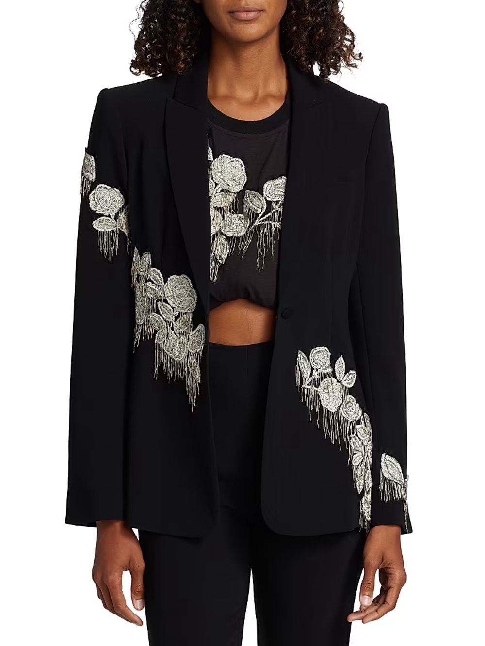 NEW NWT Cinq A Sept Candace Floral Embellished Blazer Jacket Black